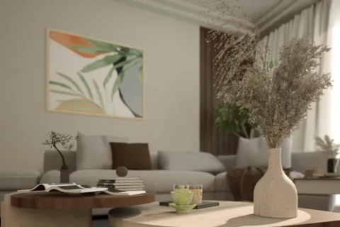 Inspirasi paduan warna interior rumah yang hangat dan estetik pada ruang tamu modern yang nyaman