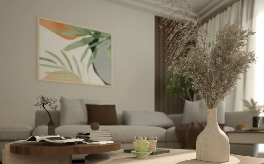 Inspirasi paduan warna interior rumah yang hangat dan estetik pada ruang tamu modern yang nyaman